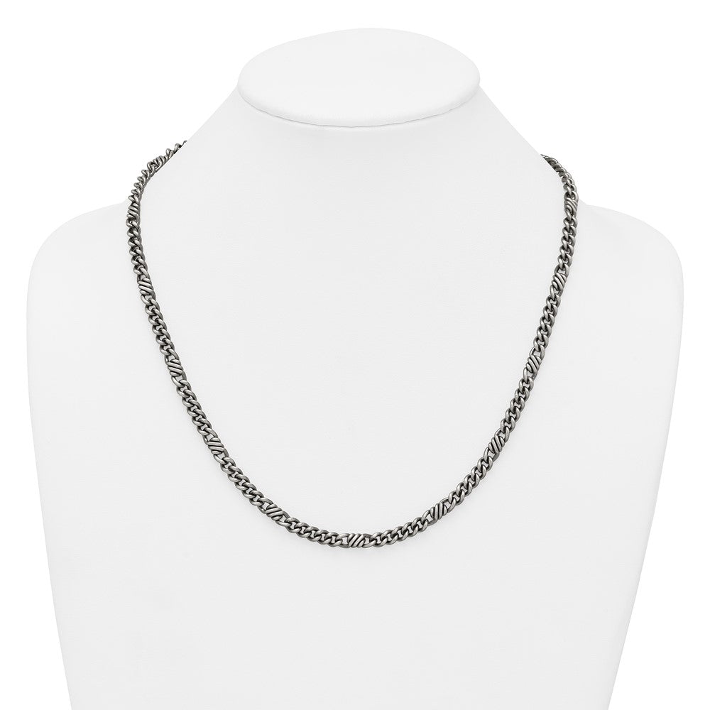 Sterling Silver Black Ruthenium Brushed Flat Curb Chain Men's Bracelet