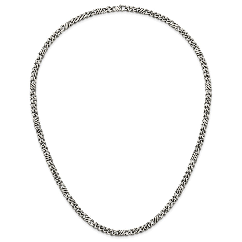 Sterling Silver Black Ruthenium Brushed Flat Curb Chain Men's Bracelet