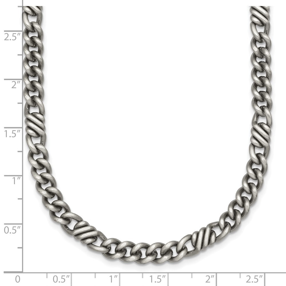 Sterling Silver Black Ruthenium Brushed Flat Curb Chain Men's Bracelet