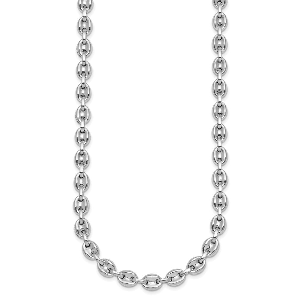 Sterling Silver Rhodium-plated Polished Puffed Mariner Link Necklace