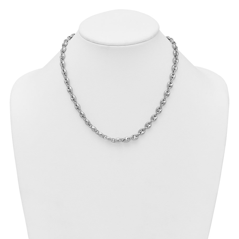 Sterling Silver Rhodium-plated Polished Puffed Mariner Link Necklace