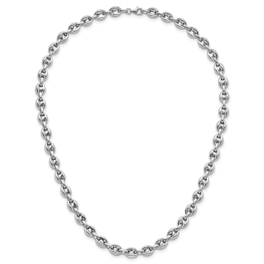 Sterling Silver Rhodium-plated Polished Puffed Mariner Link Necklace