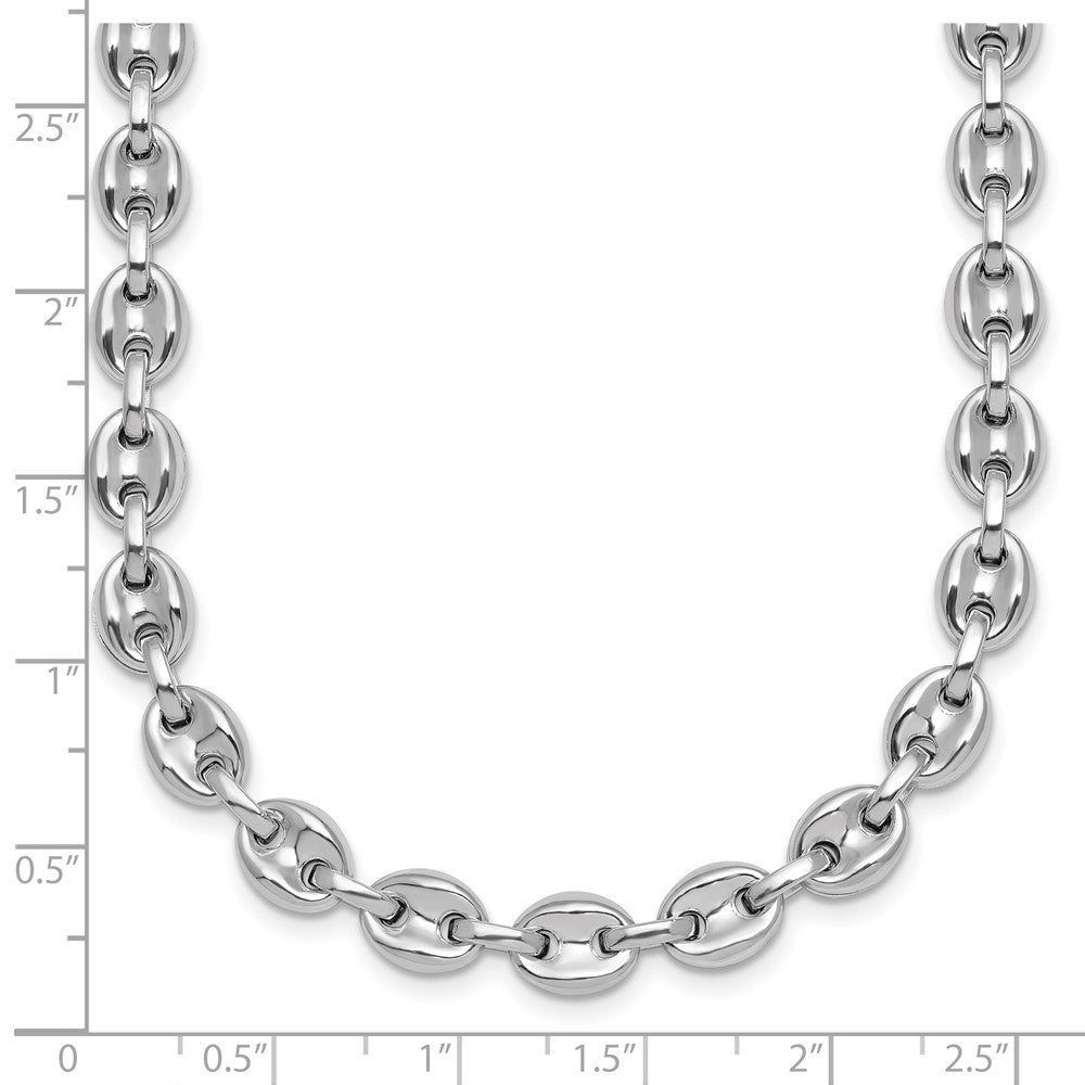 Sterling Silver Rhodium-plated Polished Puffed Mariner Link Necklace