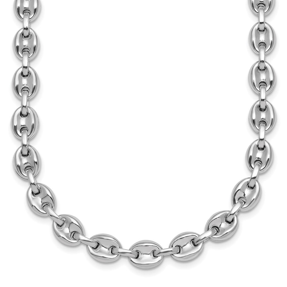 Sterling Silver Rhodium-plated Polished Puffed Mariner Link Necklace