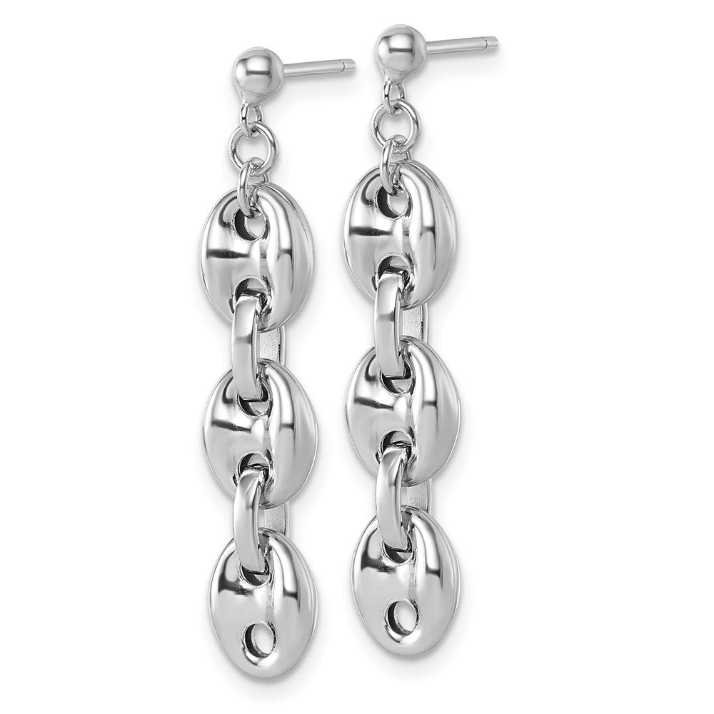 Sterling Silver Rh-plated Polished Puffed Mariner Chain Dangle Earring