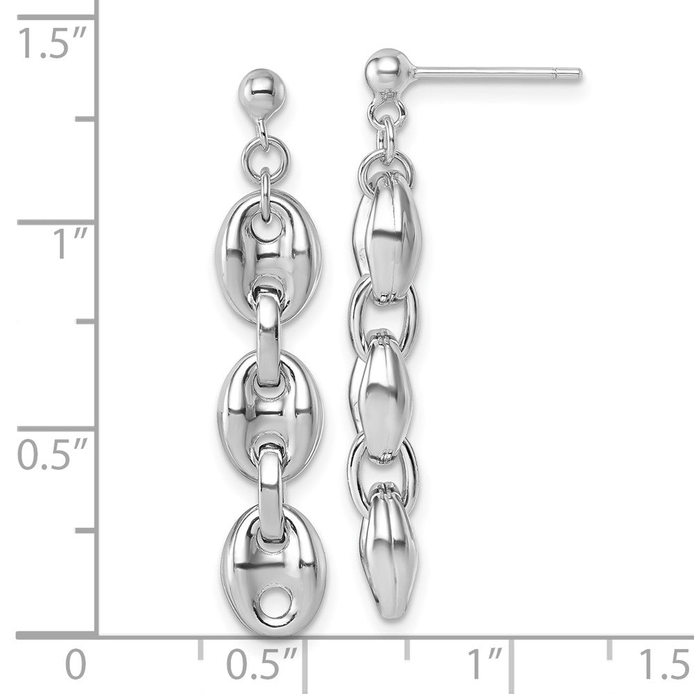 Sterling Silver Rh-plated Polished Puffed Mariner Chain Dangle Earring