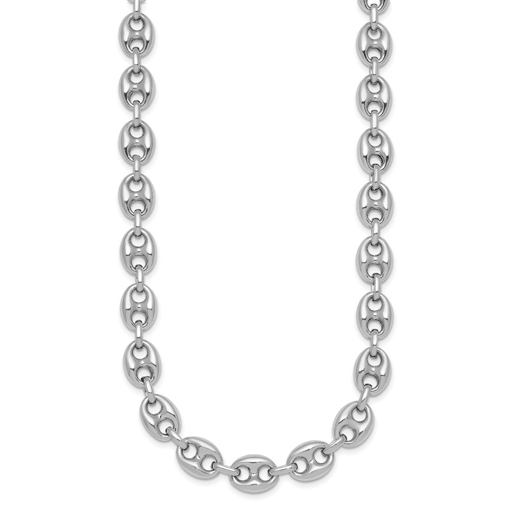 Sterling Silver Rhodium-plated Puffed Mariner Link Necklace