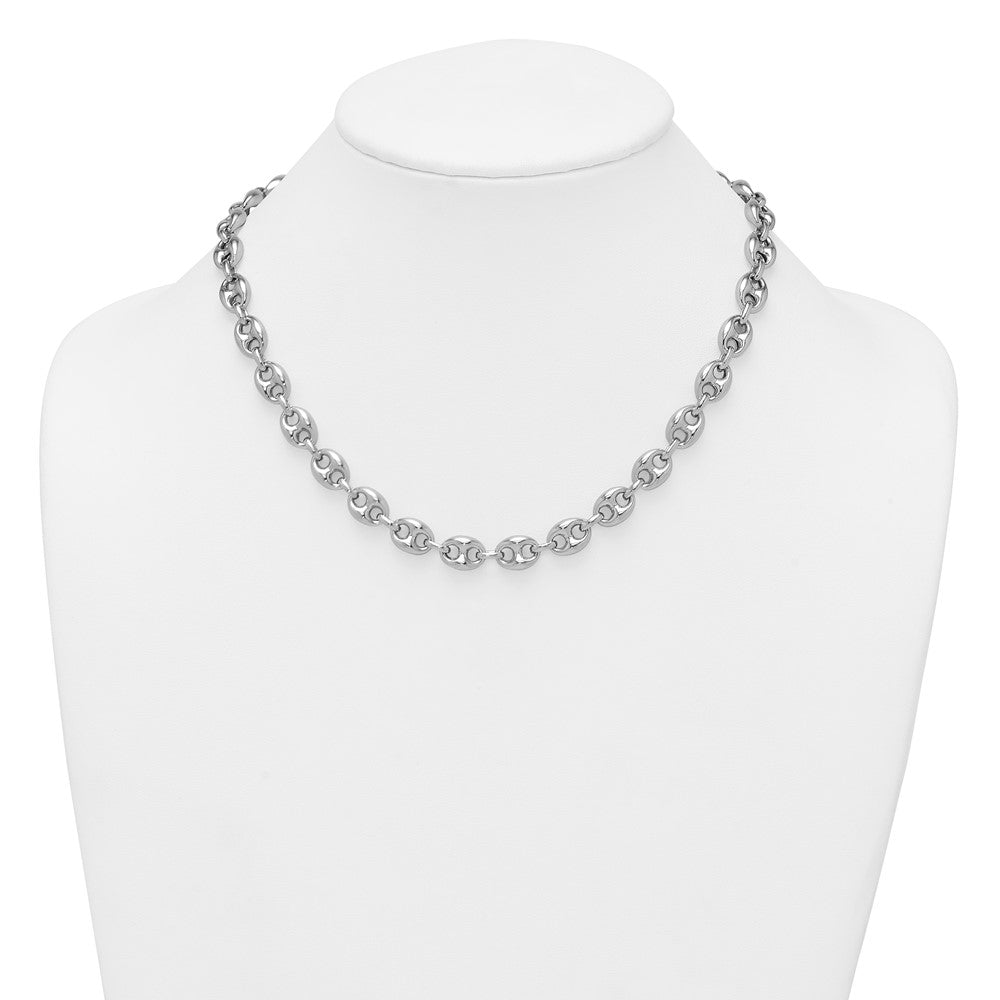 Sterling Silver Rhodium-plated Puffed Mariner Link Necklace