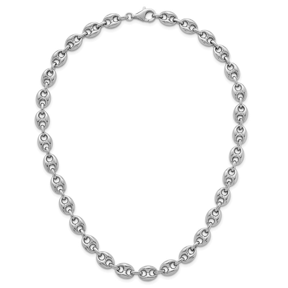 Sterling Silver Rhodium-plated Puffed Mariner Link Necklace