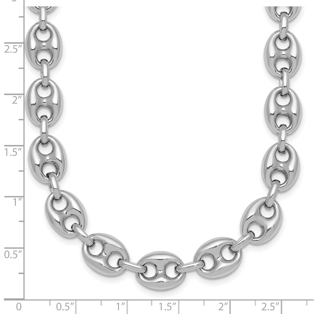 Sterling Silver Rhodium-plated Puffed Mariner Link Necklace