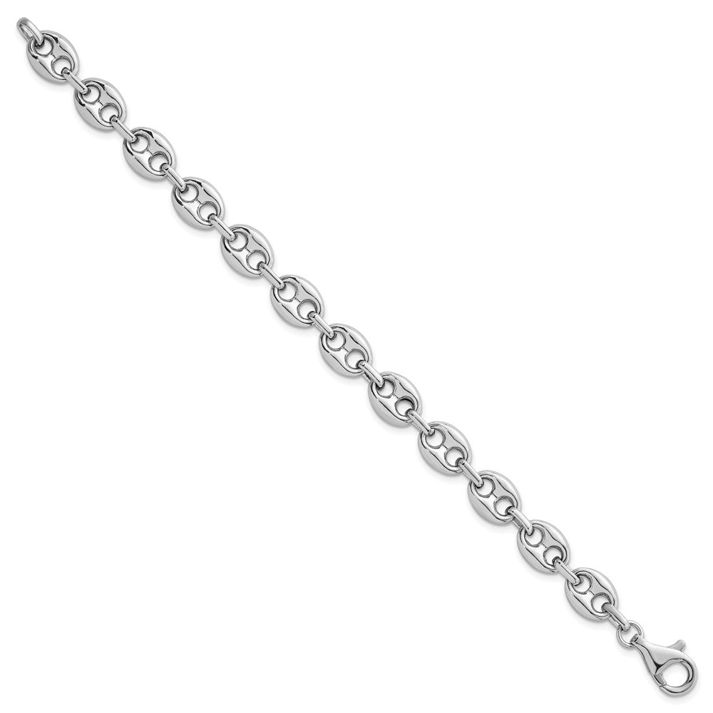 Sterling Silver Rhodium-plated Puffed Mariner Link Necklace