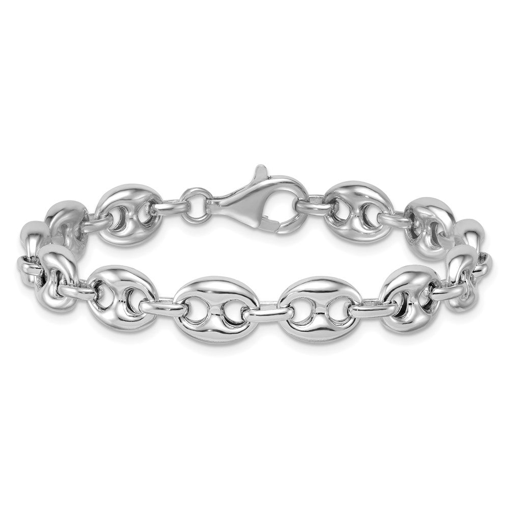 Sterling Silver Rhodium-plated Puffed Mariner Link Necklace