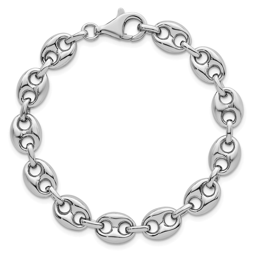 Sterling Silver Rhodium-plated Puffed Mariner Link Necklace