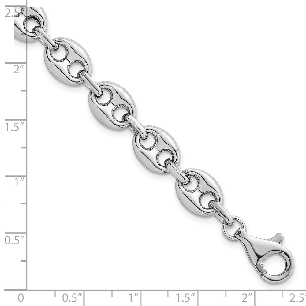 Sterling Silver Rhodium-plated Puffed Mariner Link Necklace