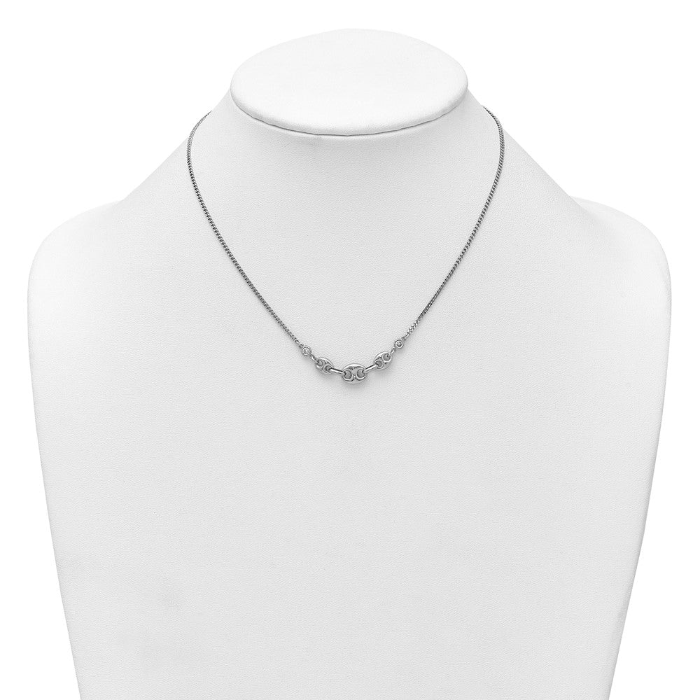 Sterling Silver Rh-plated CZ Puffed Mariner w/ Ext Bracelet