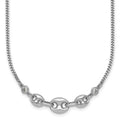 Sterling Silver Rh-plated CZ Puffed Mariner w/ Ext Bracelet