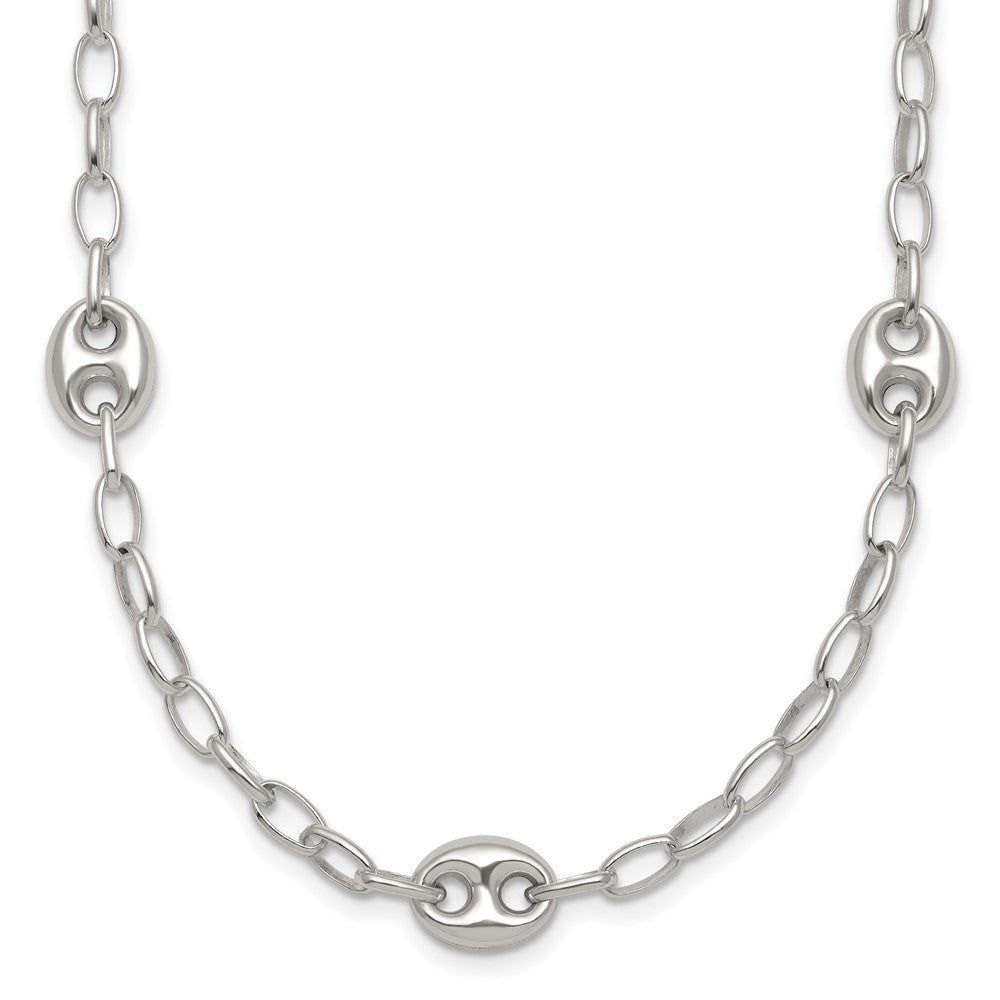 Sterling Silver . Puffed Mariner Link Bracelet