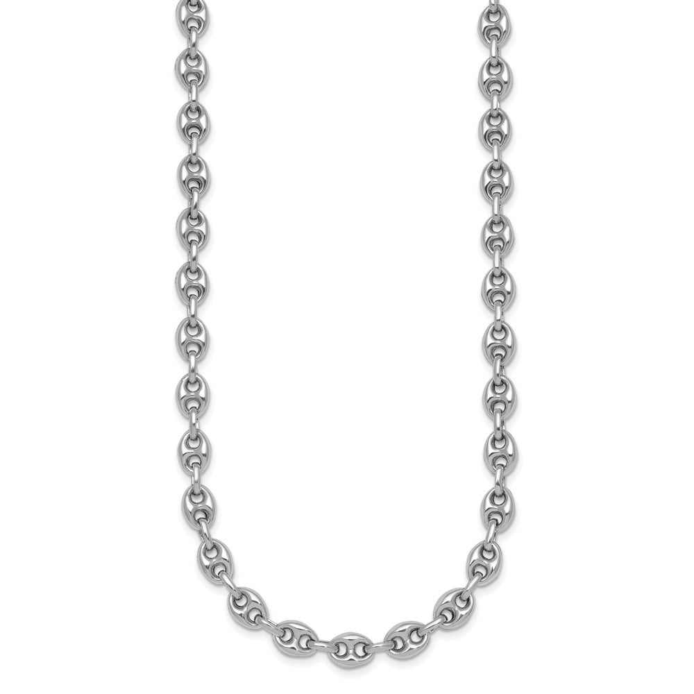 Sterling Silver Rhodium-plated Puffed Mariner Link Necklace