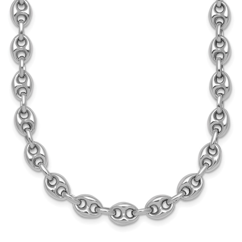Sterling Silver Rhodium-plated Puffed Mariner Link Necklace