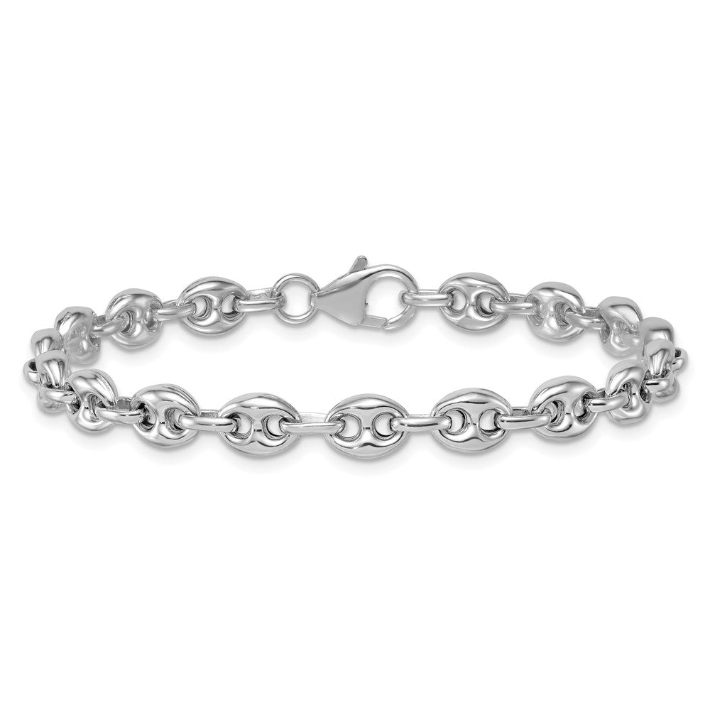 Sterling Silver Rhodium-plated Puffed Mariner Link Necklace