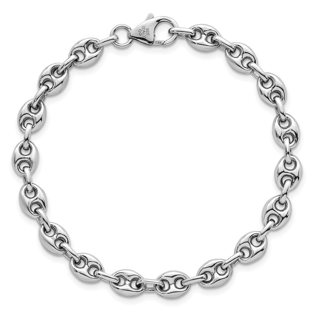 Sterling Silver Rhodium-plated Puffed Mariner Link Necklace