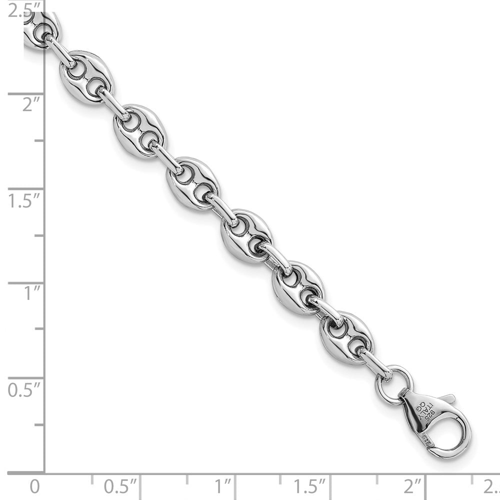 Sterling Silver Rhodium-plated Puffed Mariner Link Necklace