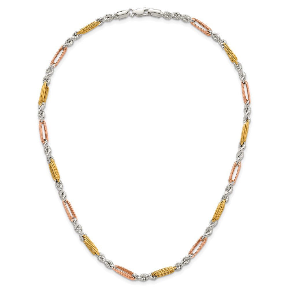 SS Rose/Gold-tone Polished 4.5mm Figaro Rope Bracelet