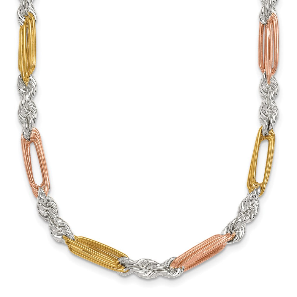SS Rose/Gold-tone Polished 4.5mm Figaro Rope Bracelet