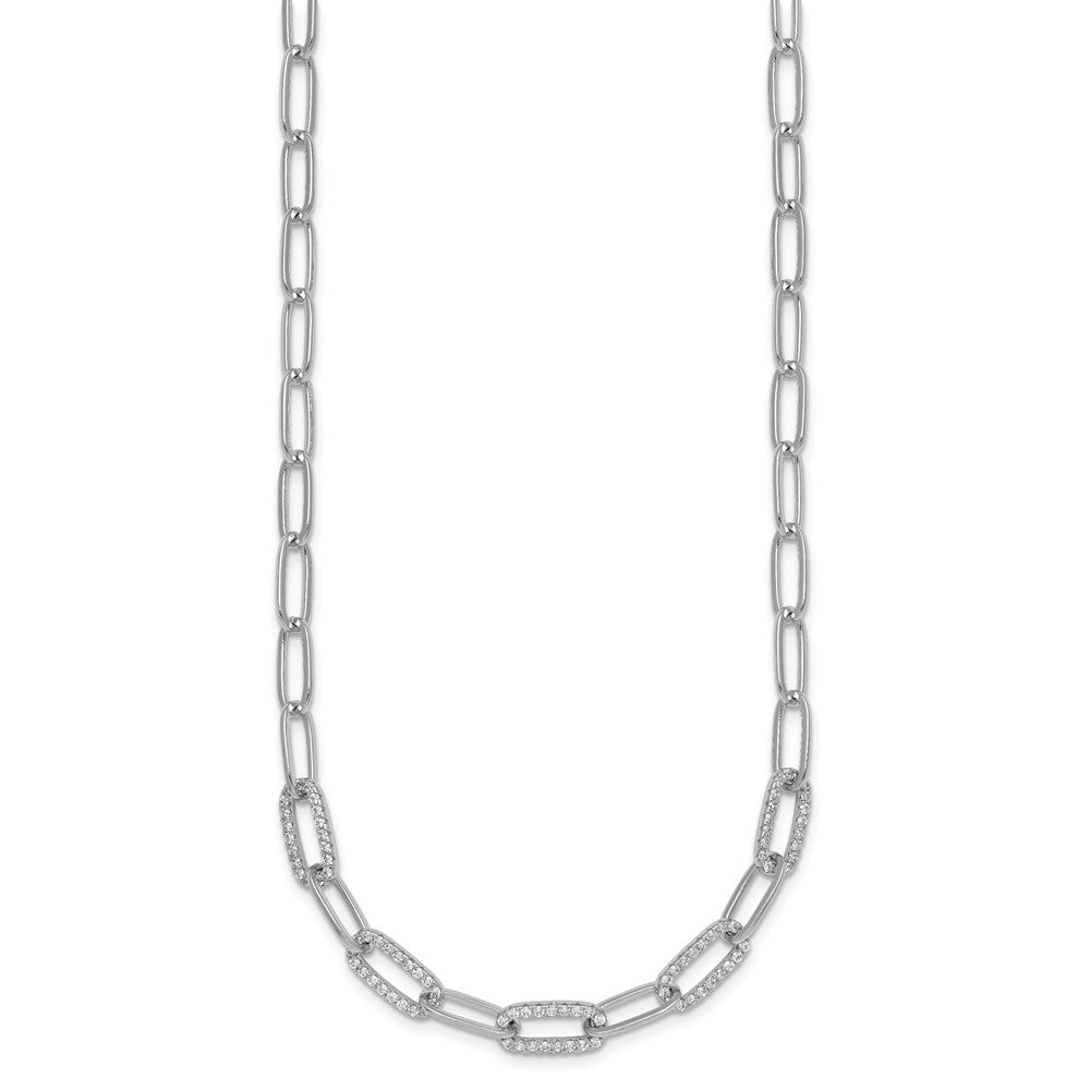 Sterling Silver RH-plated Polished Fancy CZ Paperclip Chain Bracelet