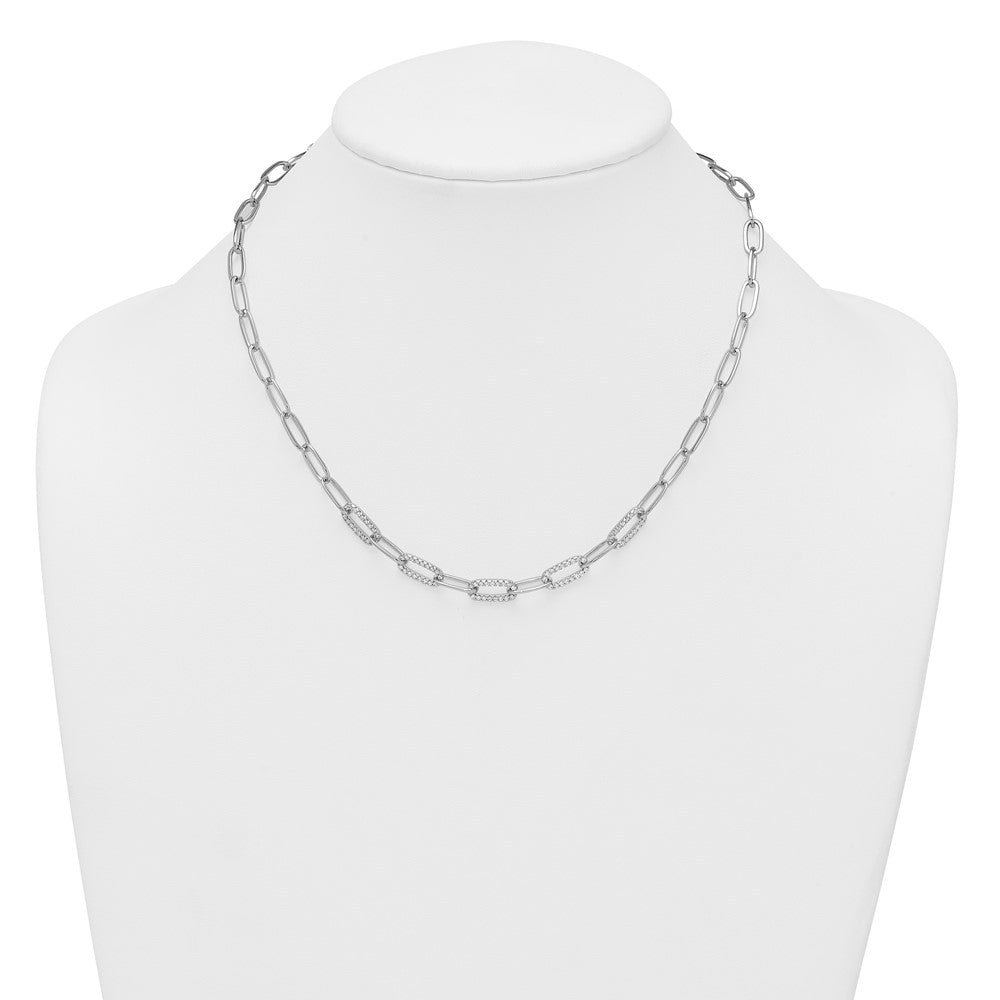 Sterling Silver RH-plated Polished Fancy CZ Paperclip Chain Bracelet