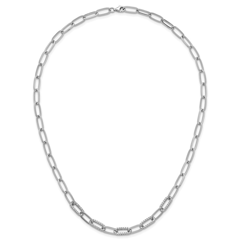 Sterling Silver RH-plated Polished Fancy CZ Paperclip Chain Bracelet