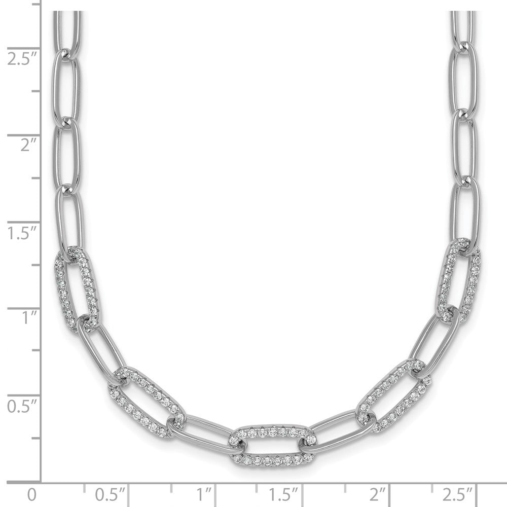 Sterling Silver RH-plated Polished Fancy CZ Paperclip Chain Bracelet