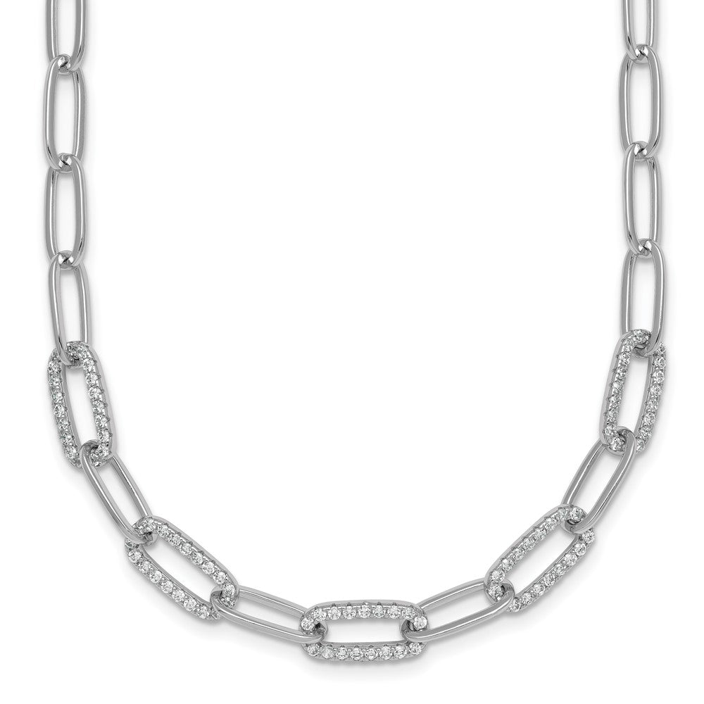 Sterling Silver RH-plated Polished Fancy CZ Paperclip Chain Bracelet