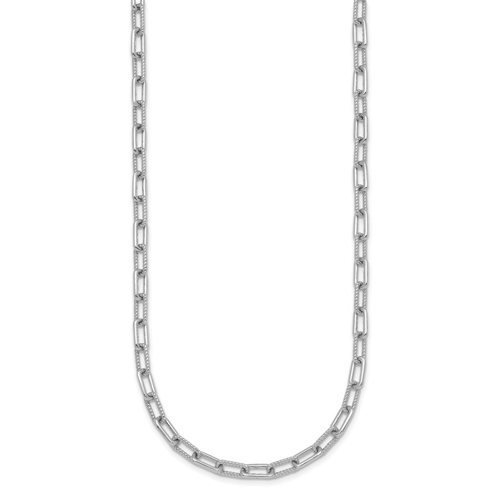 Sterling Silver Rhodium-plated Twisted Link w/ Ext Bracelet