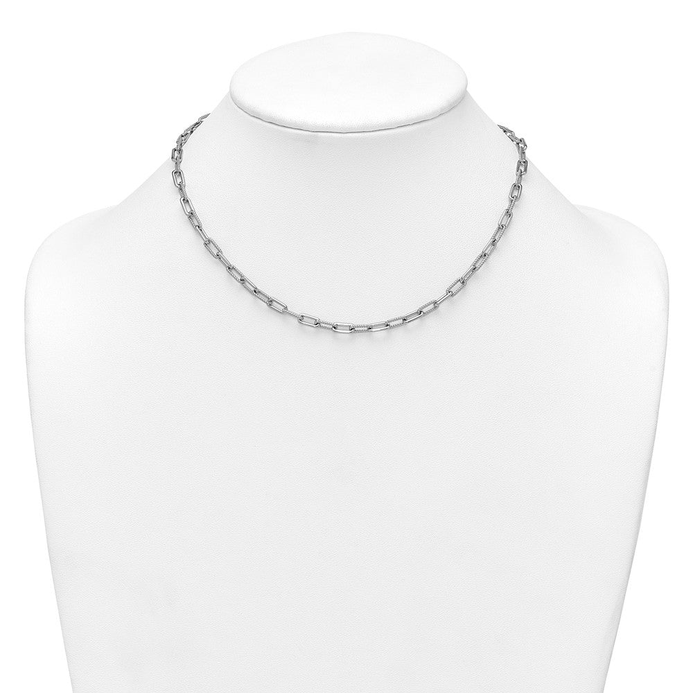 Sterling Silver Rhodium-plated Twisted Link w/ Ext Bracelet