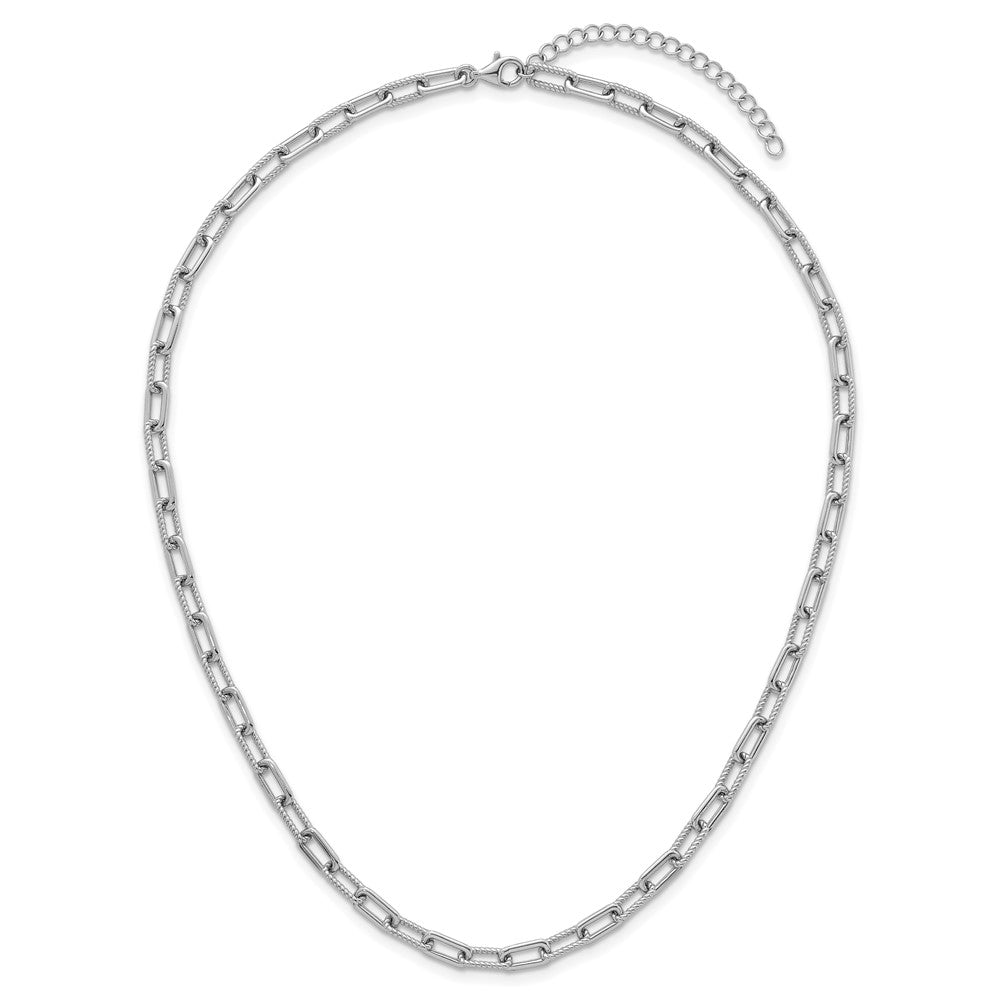 Sterling Silver Rhodium-plated Twisted Link w/ Ext Bracelet