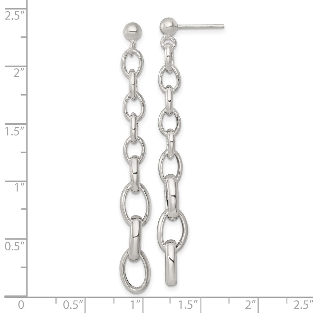 Sterling Silver Polished Graduated Link Post Dangle Earrings