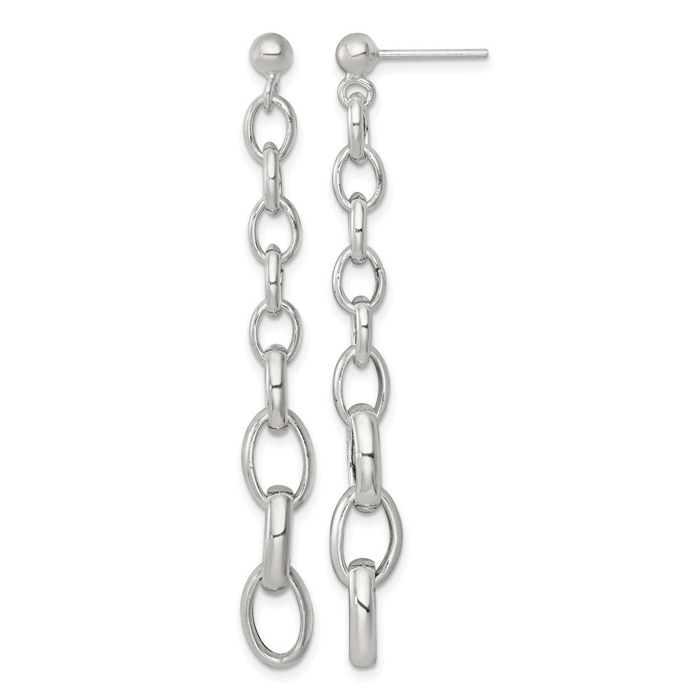 Sterling Silver Polished Graduated Link Post Dangle Earrings