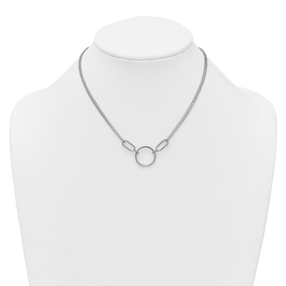 Sterling Silver Rhodium-plated Polished Circle with ext Necklace