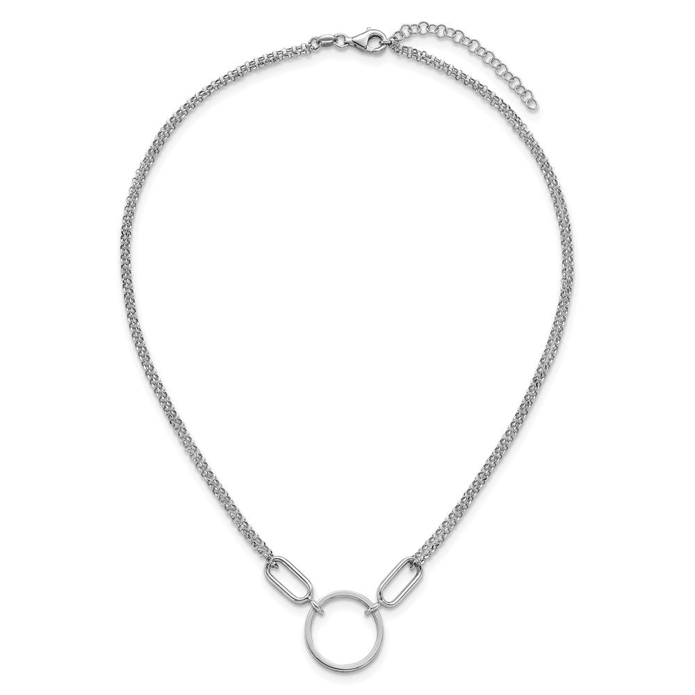 Sterling Silver Rhodium-plated Polished Circle with ext Necklace