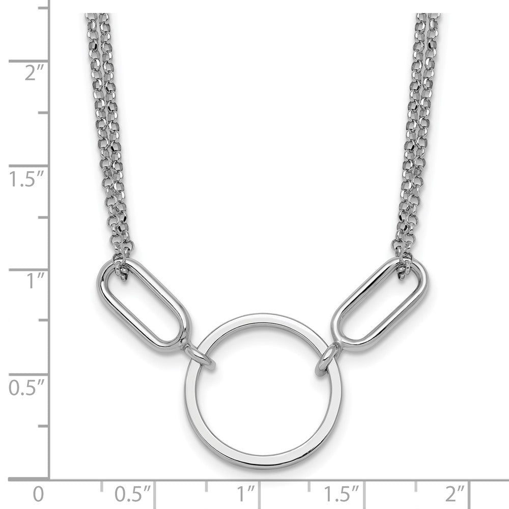 Sterling Silver Rhodium-plated Polished Circle with ext Necklace