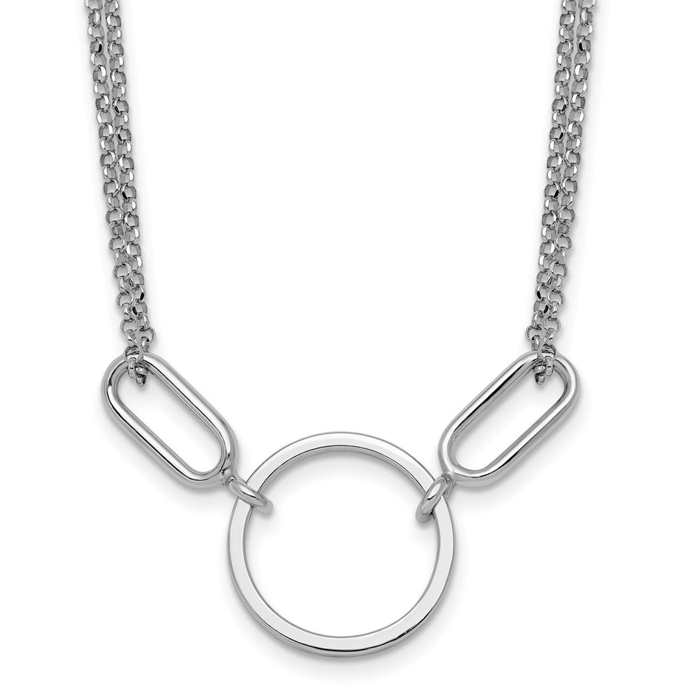 Sterling Silver Rhodium-plated Polished Circle with ext Necklace