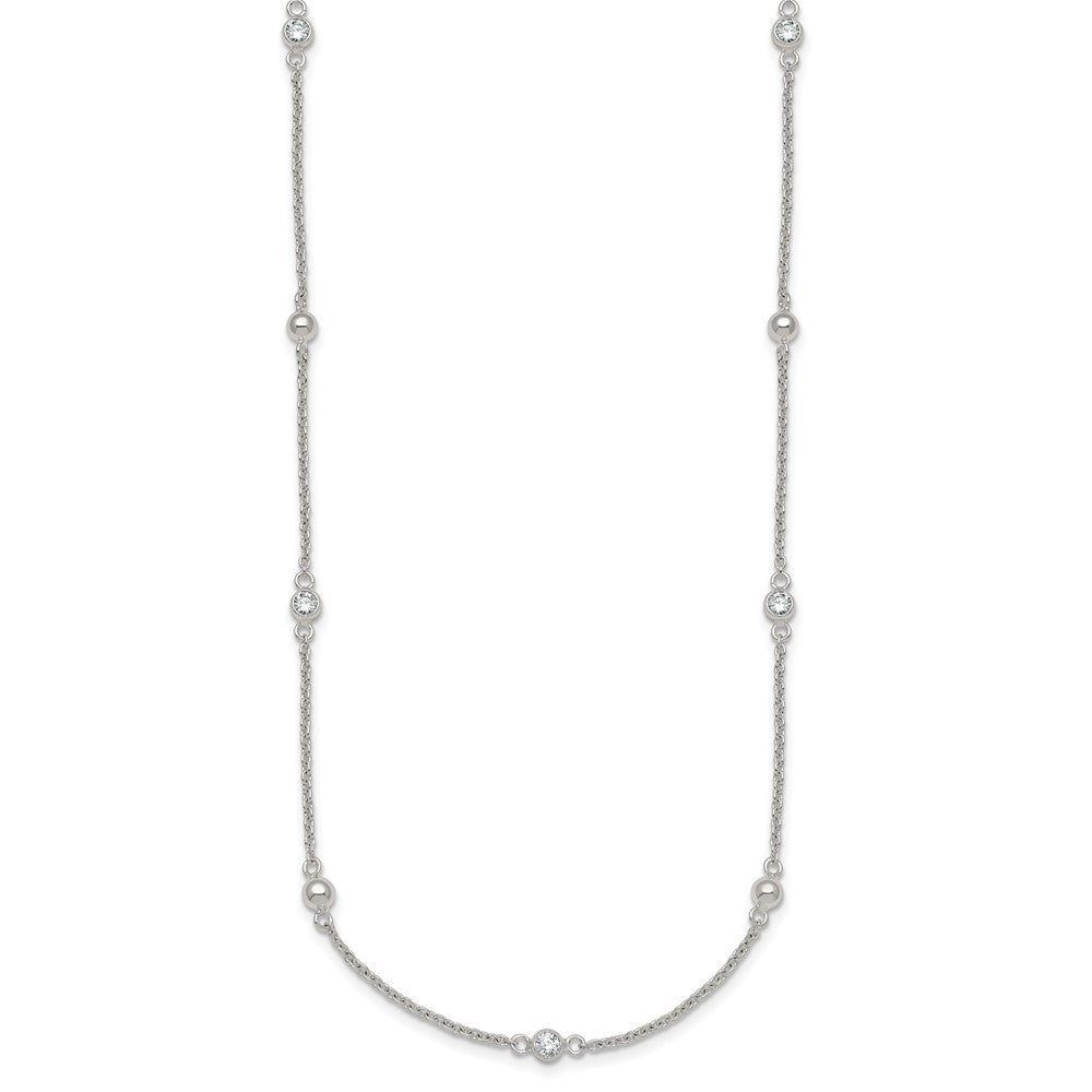 Sterling Silver Polished and Beaded CZ w/. Ext Bracelet
