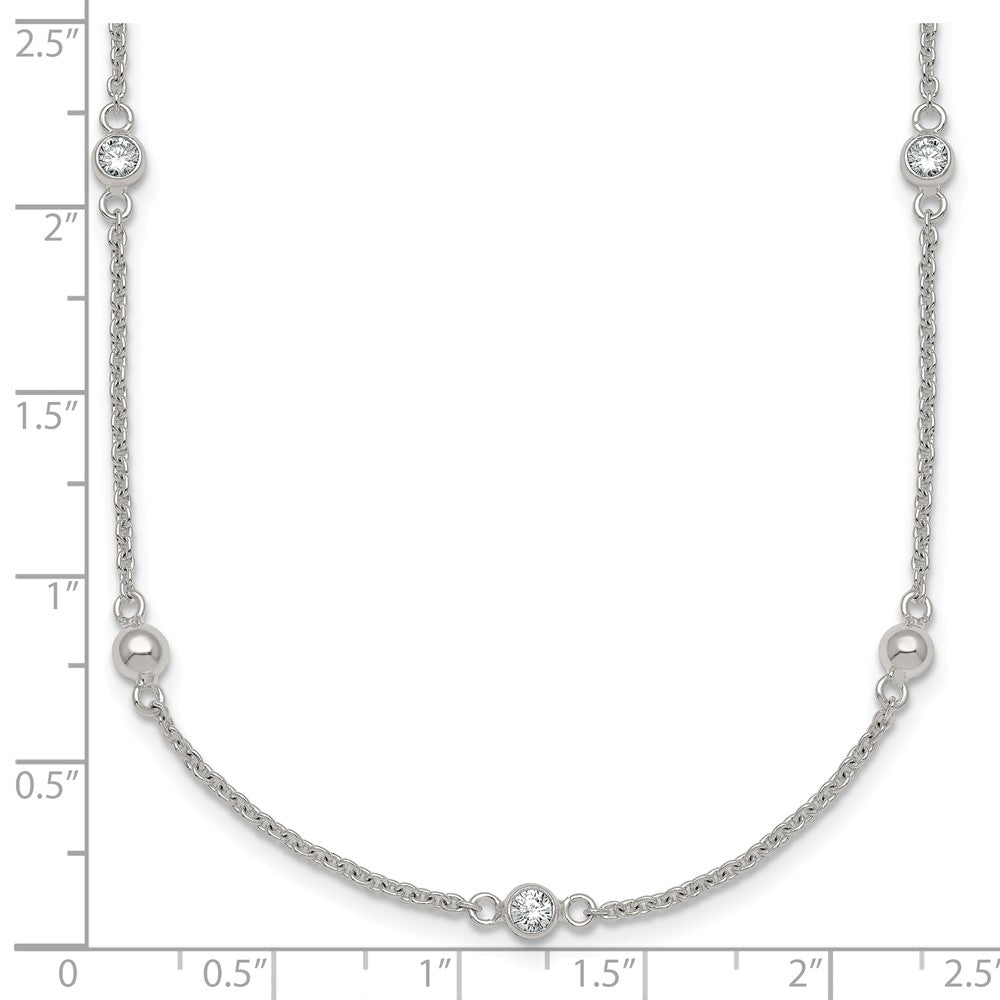 Sterling Silver Polished and Beaded CZ w/. Ext Bracelet