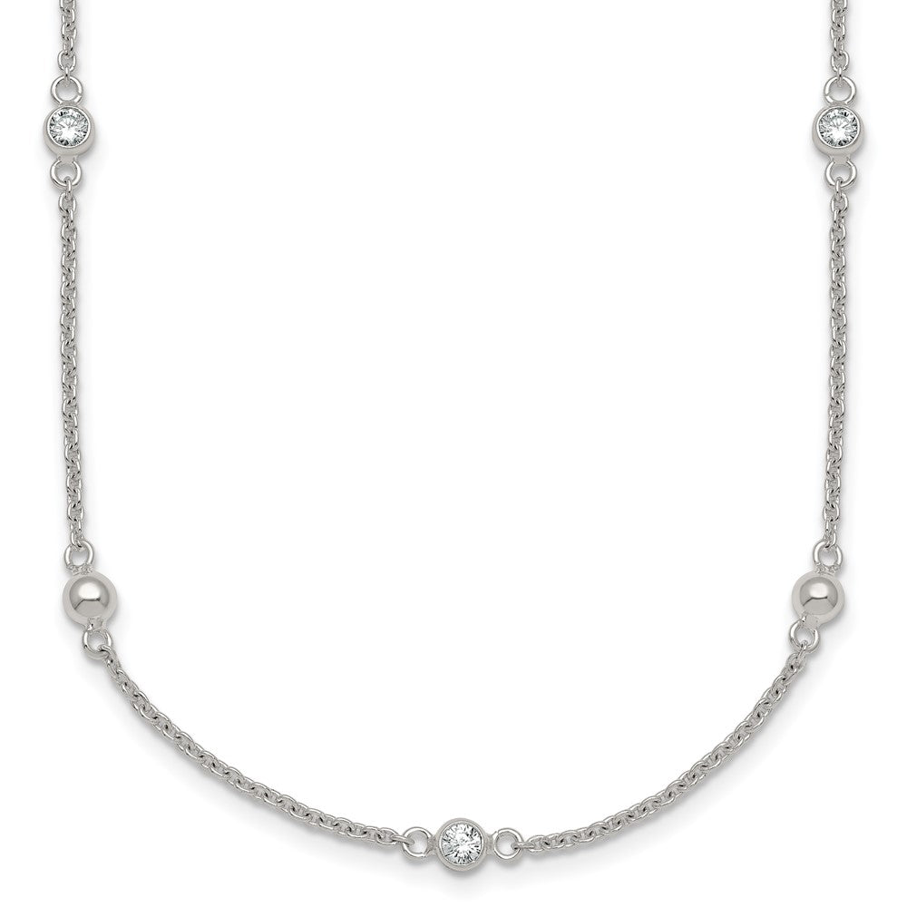 Sterling Silver Polished and Beaded CZ w/. Ext Bracelet