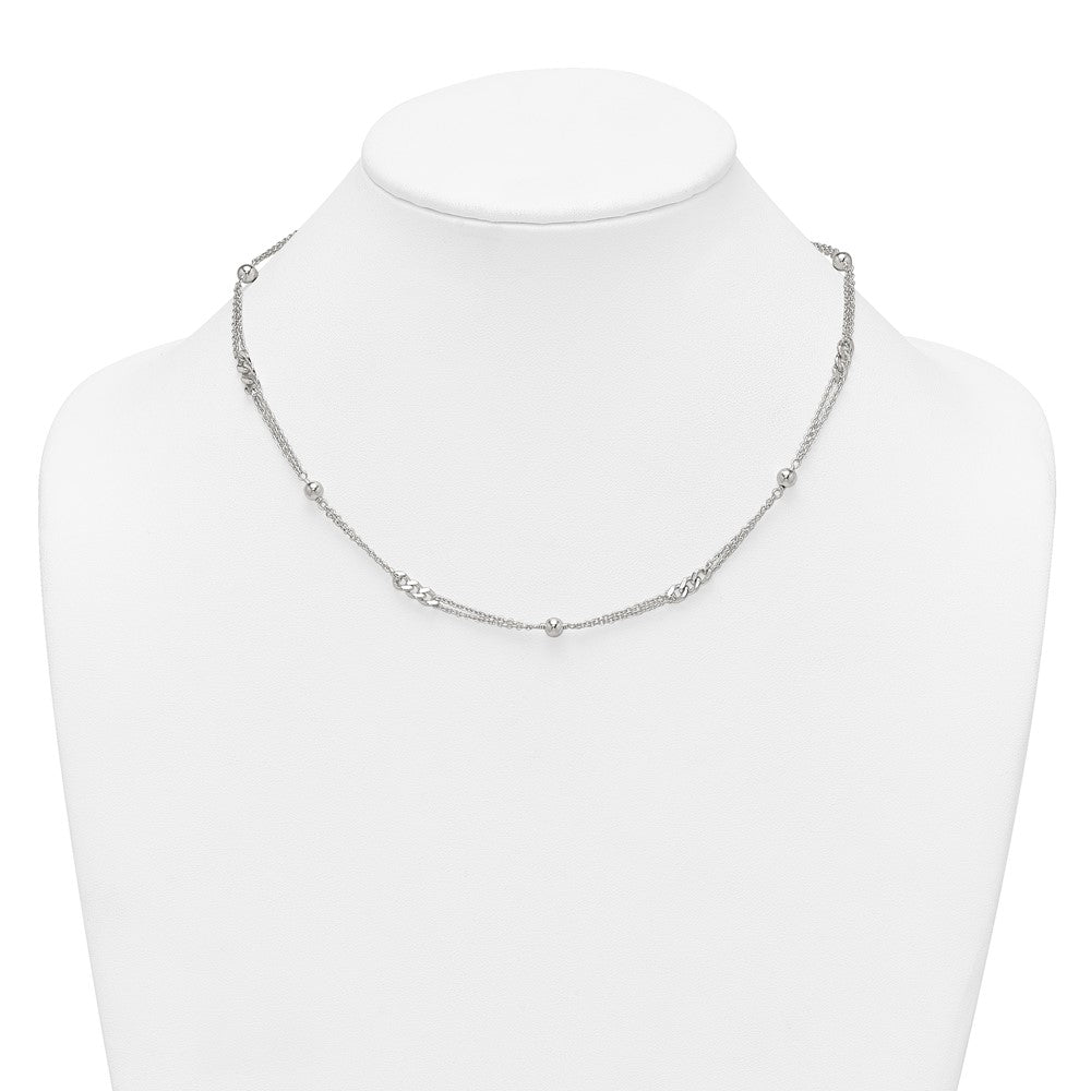 Sterling Silver Polished and Beaded Fancy 2-Strand Link Bracelet