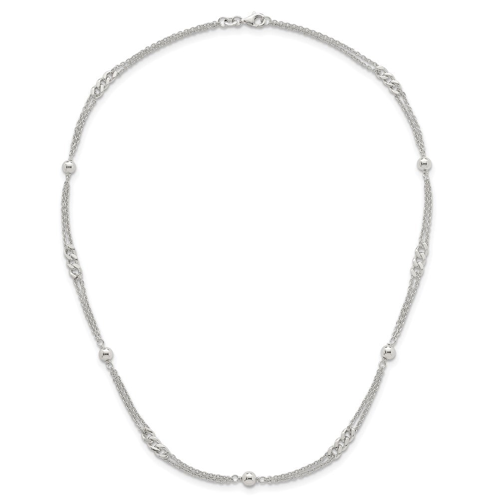Sterling Silver Polished and Beaded Fancy 2-Strand Link Bracelet