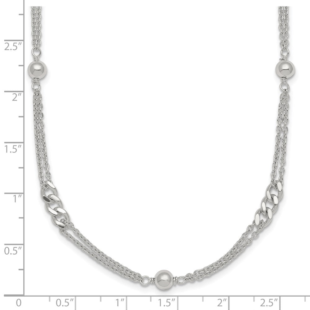 Sterling Silver Polished and Beaded Fancy 2-Strand Link Bracelet