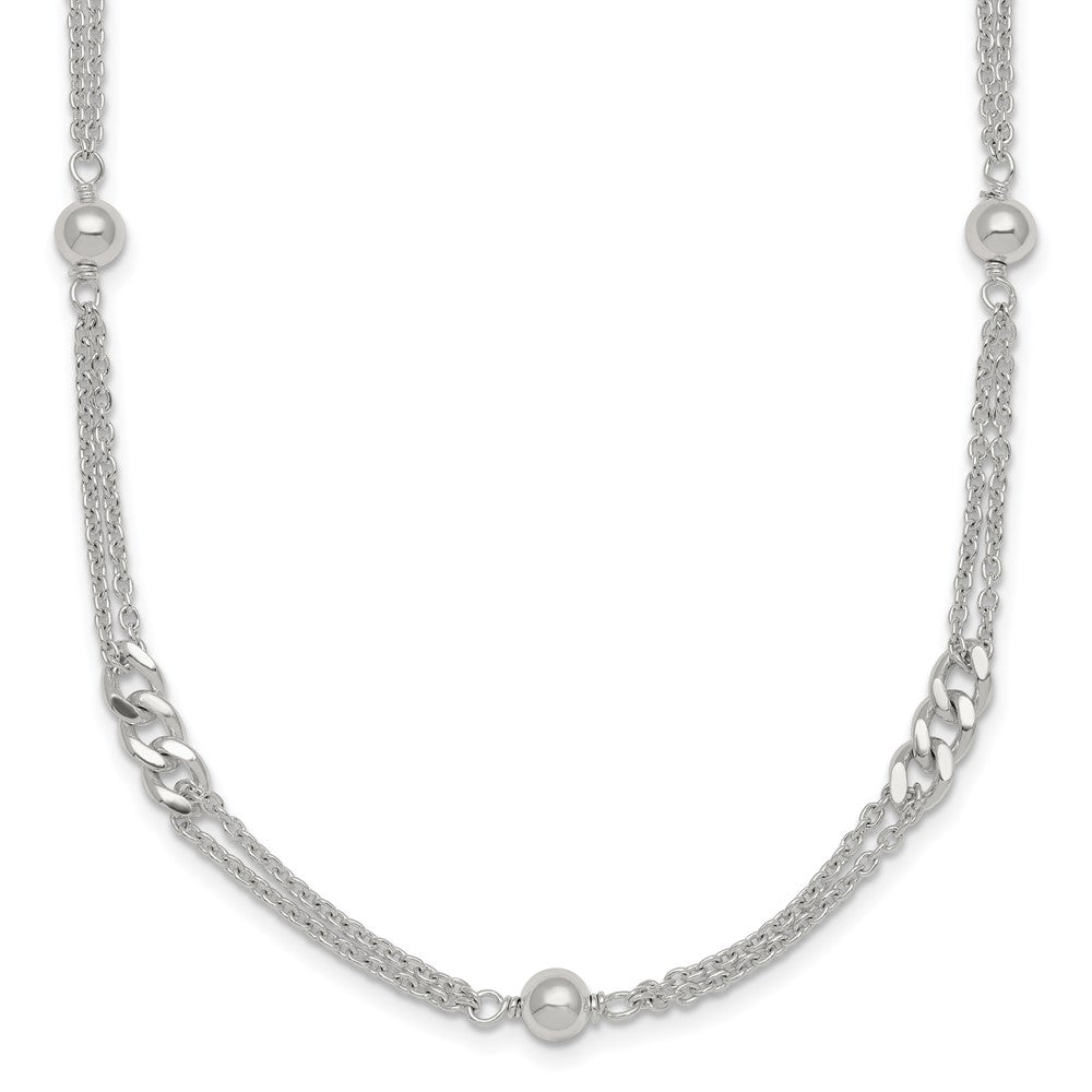 Sterling Silver Polished and Beaded Fancy 2-Strand Link Bracelet