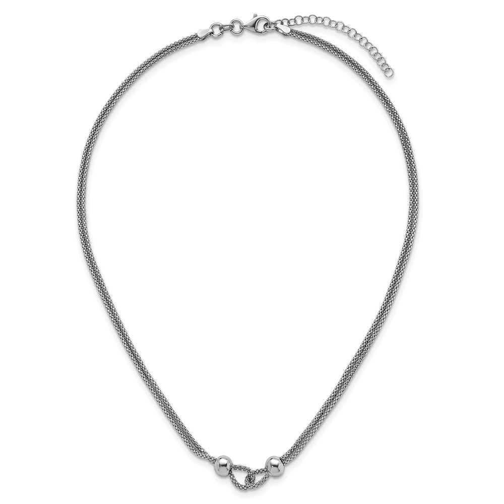 Sterling Silver Rh-plated Polished Beads 2 Strand w/ . Ext Bracelet